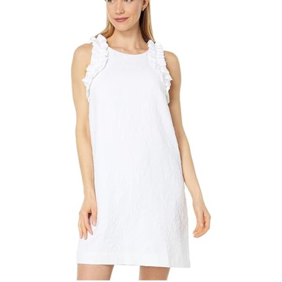 Lilly Pulitzer Dress Womens Small White Floral Textured Sleeveless Ruffle Shift - Picture 1 of 6
